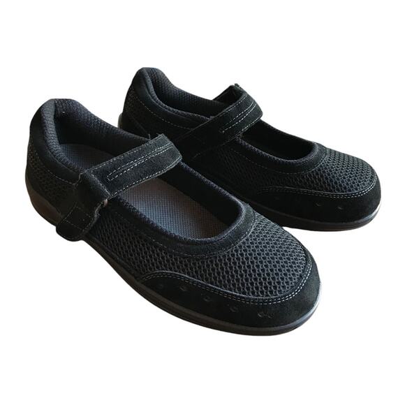 OrthoFeet Chatanooga Black Suede and Mesh Mary Jane Sneakers Extra Wide size 8.5 - Picture 1 of 13